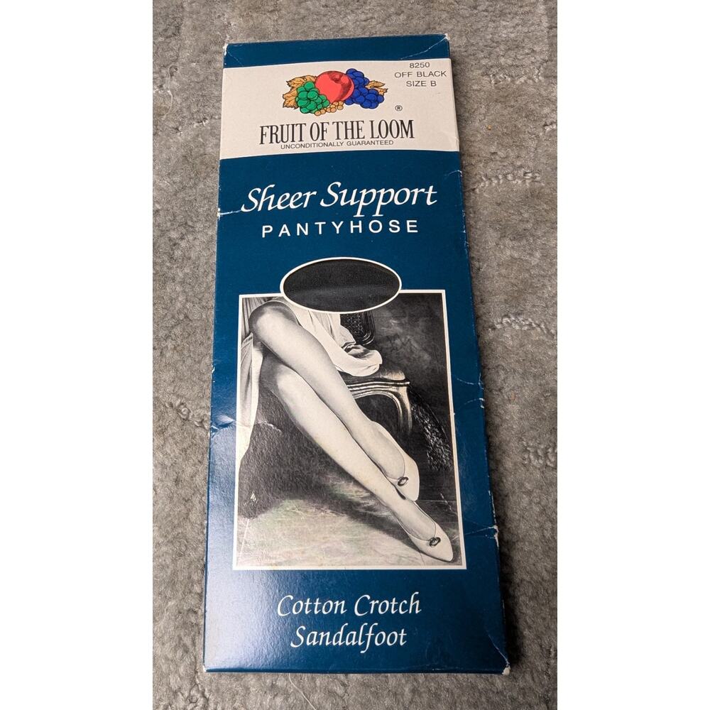 Vtg 90s FRUIT OF THE LOOM PANTYHOSE Size B Off Black USA sheer support CAREER